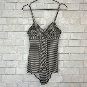 Garnet Hill Stripe Ruched Overlay One Piece 6
